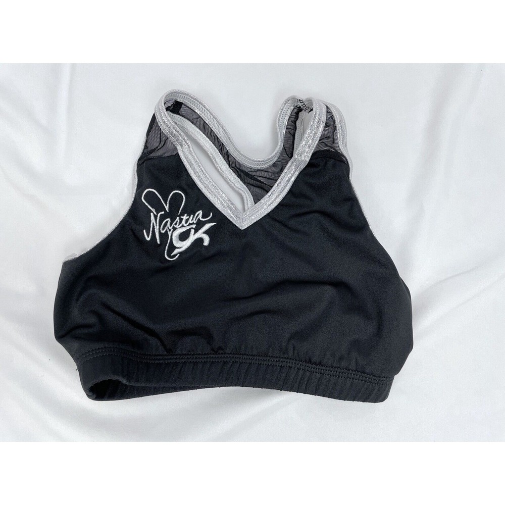 GK Nastia Liukin Adult AP Sports Bra Top Gymnastics Athletic Black Grey